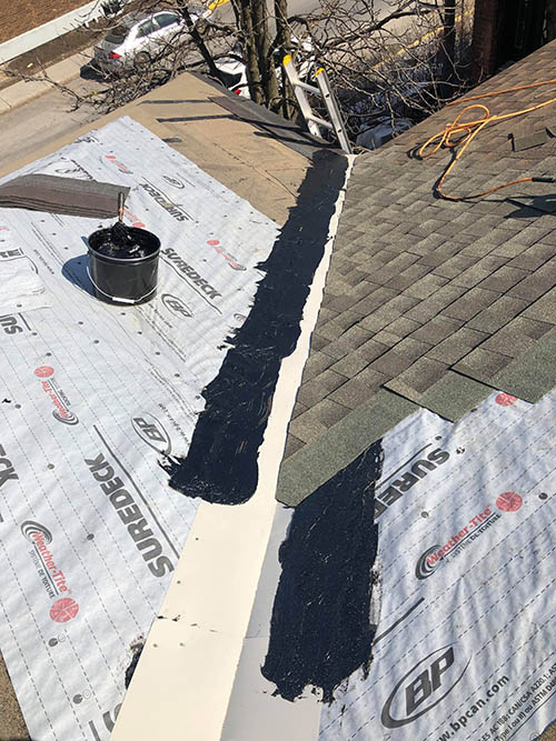 Membrane and underlayment going down before the shingles