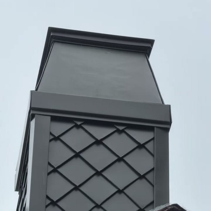 Zinc-clad chimney with a diamond pattern