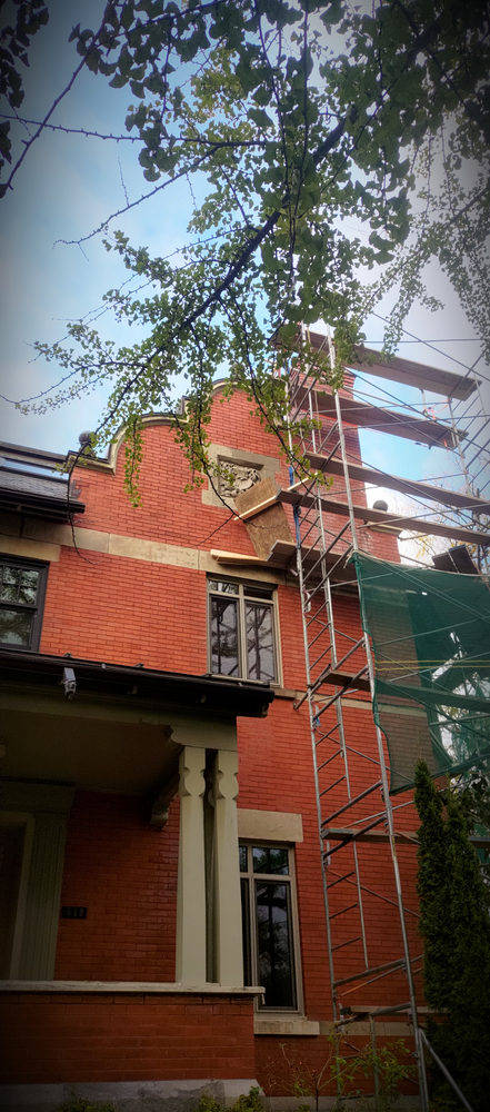 Brick restoration on a Montreal house